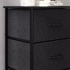 Comò contenitore a 4 cassetti con struttura in ghisa, piano in legno e cassetti in tessuto