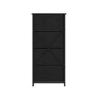 Comò contenitore a 4 cassetti con struttura in ghisa, piano in legno e cassetti in tessuto