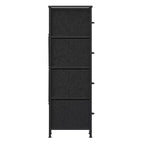 Comò contenitore a 4 cassetti con struttura in ghisa, piano in legno e cassetti in tessuto
