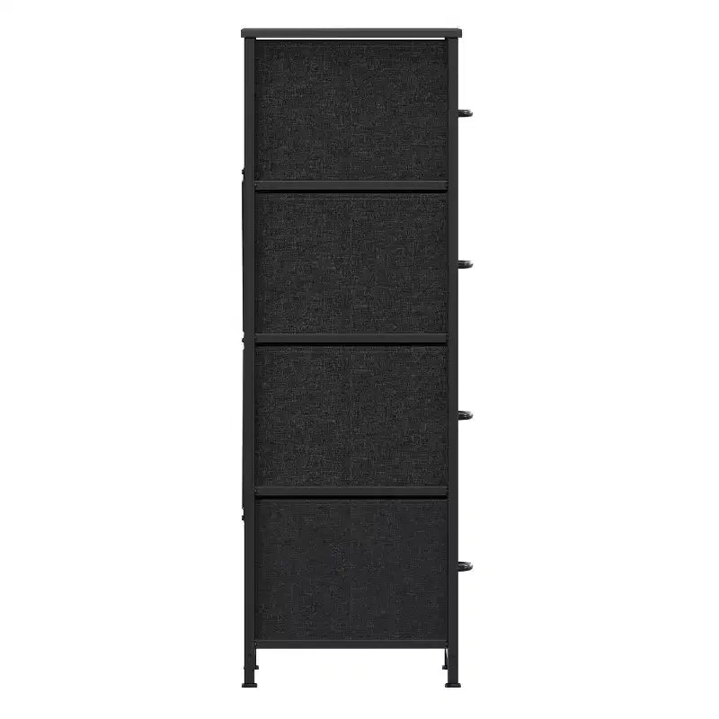 Comò contenitore a 4 cassetti con struttura in ghisa, piano in legno e cassetti in tessuto