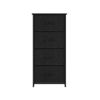 Comò contenitore a 4 cassetti con struttura in ghisa, piano in legno e cassetti in tessuto