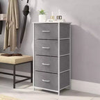 Comò contenitore a 4 cassetti con struttura in ghisa, piano in legno e cassetti in tessuto