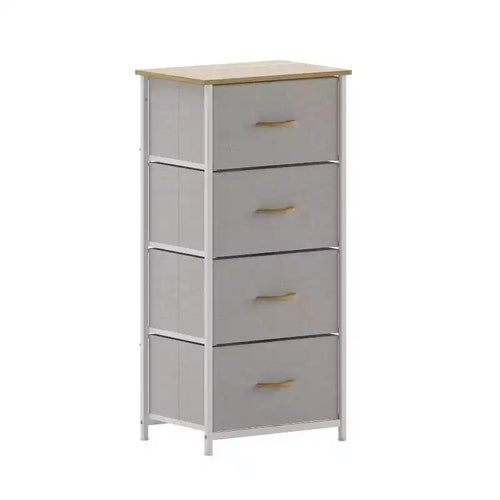Emma and Oliver 4 Drawer Storage Dresser with Cast Iron Frame, Wood Top and Easy Pull Fabric Drawers with Wooden Handles