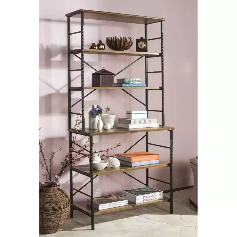 Libreria a Scala Etagere a 6 Ripiani in Legno di Abete con Finitura Laccata