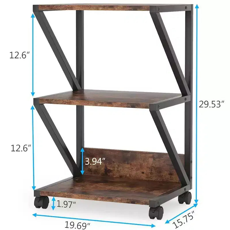 Carrello stampante a 3 ripiani con ruote