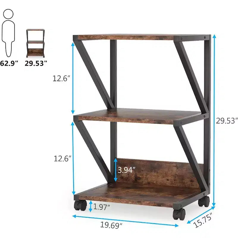 Carrello stampante a 3 ripiani con ruote