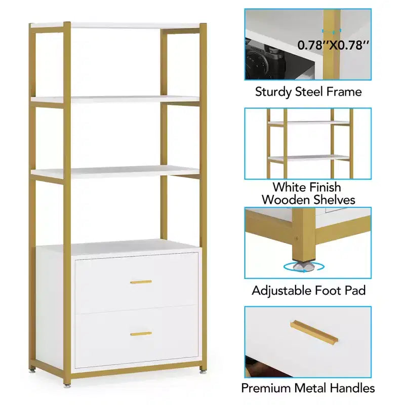 Libreria a 4 ripiani con 2 cassetti