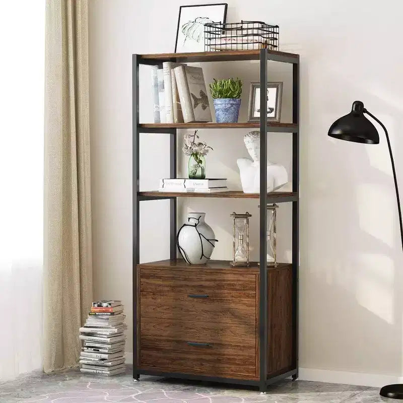 Libreria a 4 ripiani con 2 cassetti