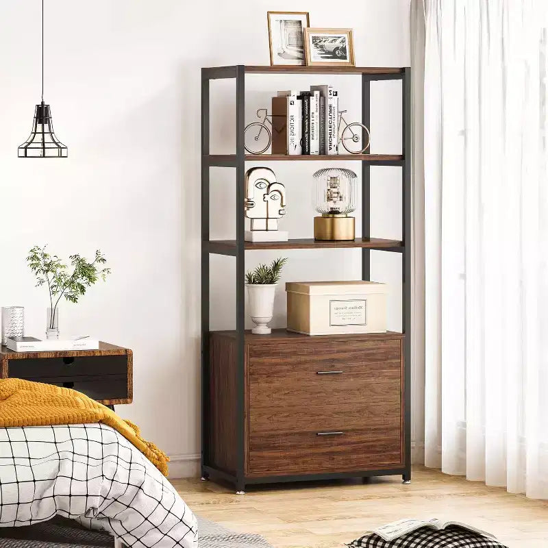 Libreria a 4 ripiani con 2 cassetti