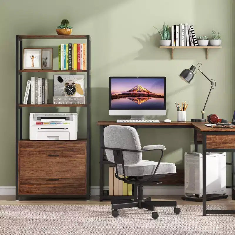 Libreria a 4 ripiani con 2 cassetti