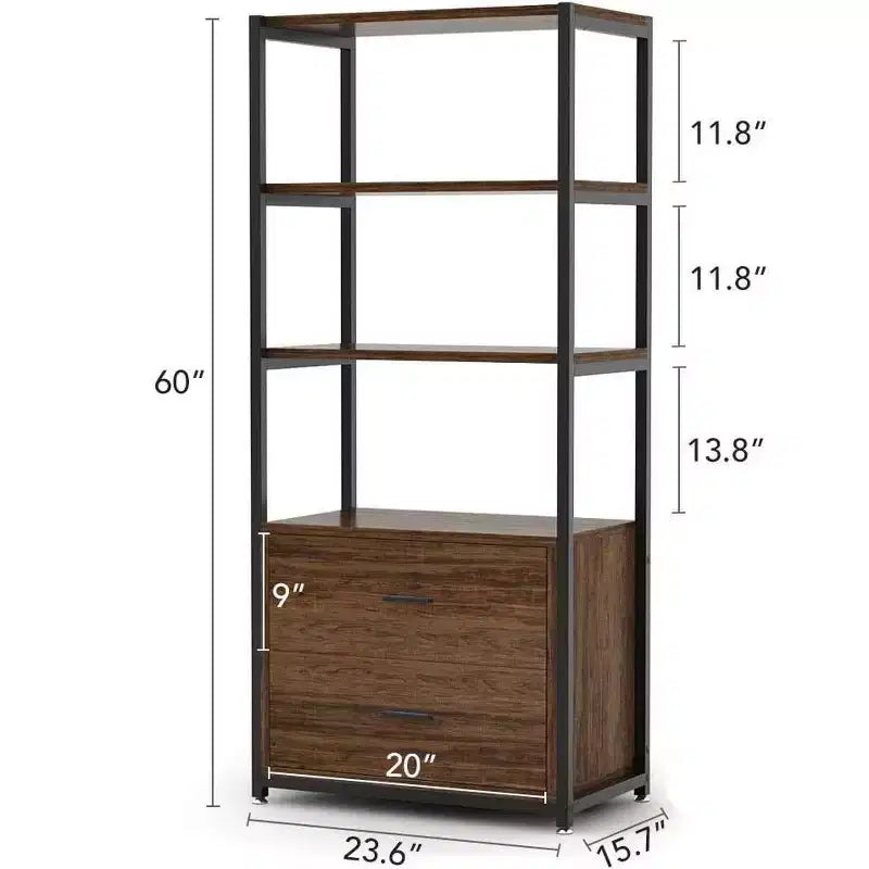 Libreria a 4 ripiani con 2 cassetti