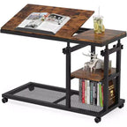 Tribesigns Height Adjustable End Table, C-Type Side Table with Wheels