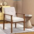 Poltrona di design moderna rivestita in tessuto di lino con gambe in legno massello