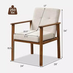 Poltrona di design moderna rivestita in tessuto di lino con gambe in legno massello