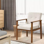 Poltrona di design moderna rivestita in tessuto di lino con gambe in legno massello