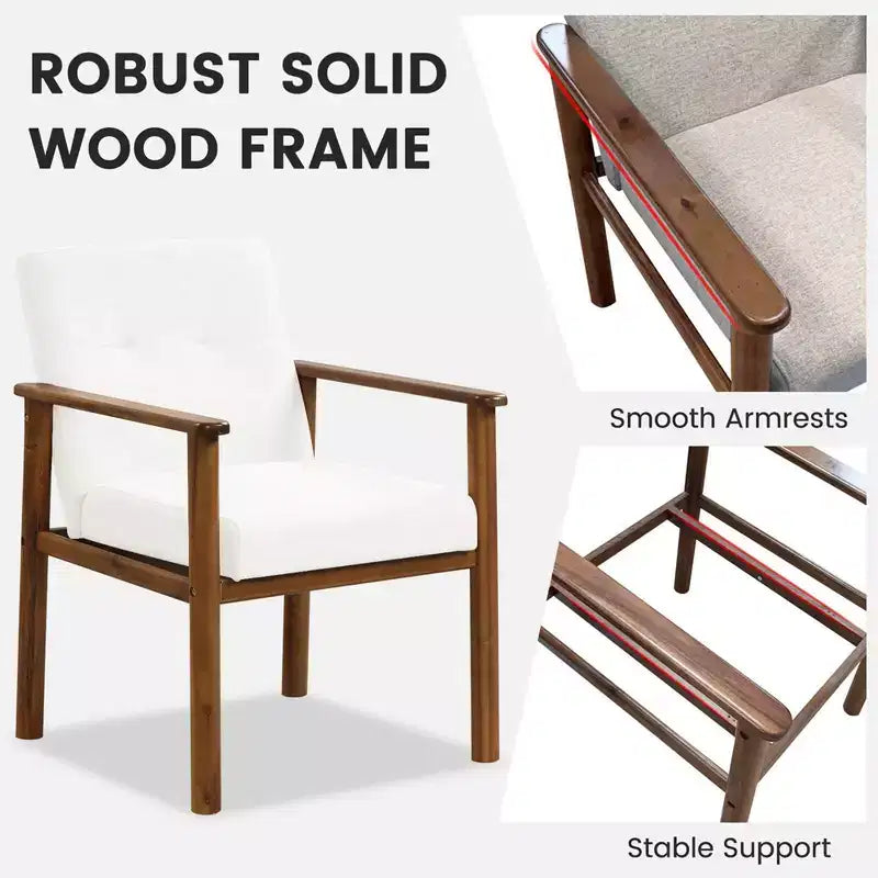 Poltrona di design moderna rivestita in tessuto di lino con gambe in legno massello