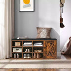 Panca Contenitore con Armadietto e 9 Scomparti Aperti, 30 x 110 x 48 cm, Marrone Rustico