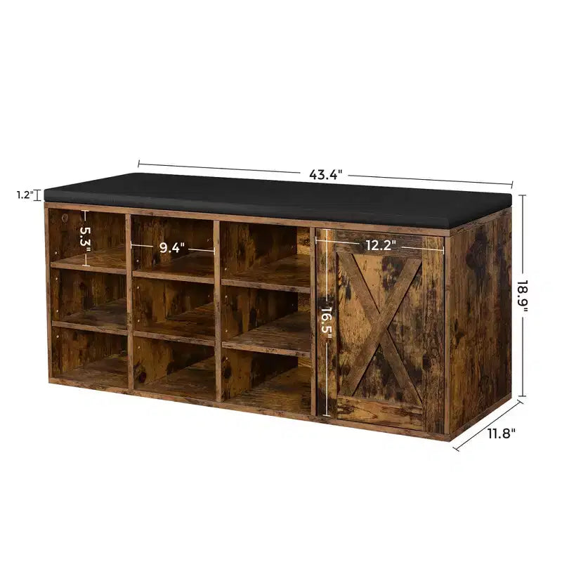Panca Contenitore con Armadietto e 9 Scomparti Aperti, 30 x 110 x 48 cm, Marrone Rustico