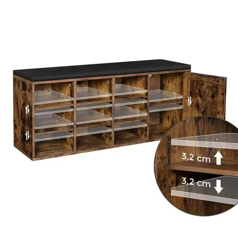Panca Contenitore con Armadietto e 9 Scomparti Aperti, 30 x 110 x 48 cm, Marrone Rustico