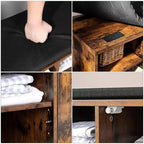 Panca Contenitore con Armadietto e 9 Scomparti Aperti, 30 x 110 x 48 cm, Marrone Rustico
