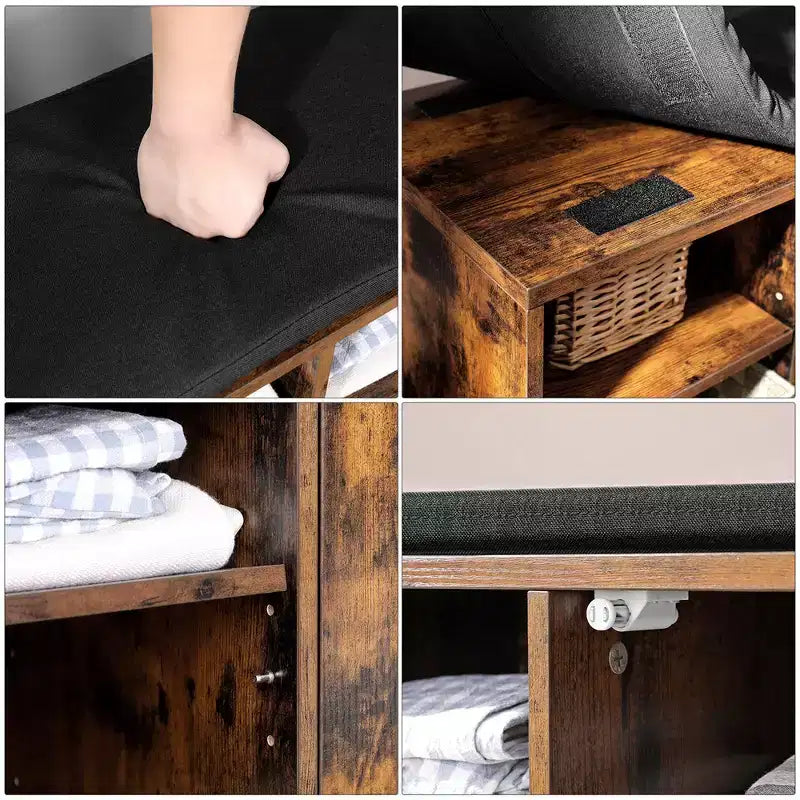 Panca Contenitore con Armadietto e 9 Scomparti Aperti, 30 x 110 x 48 cm, Marrone Rustico
