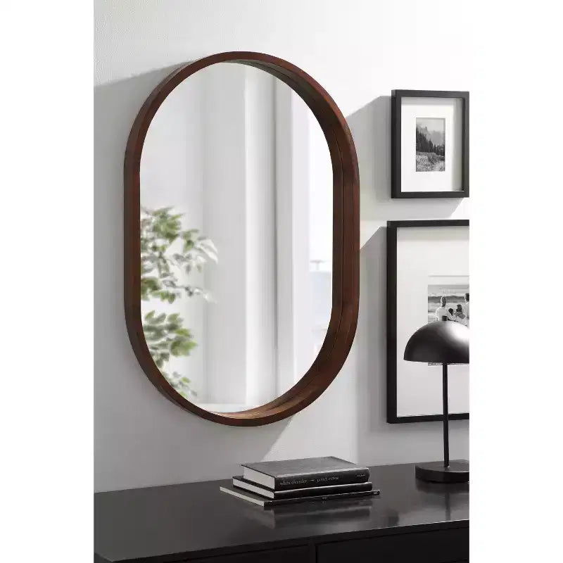 Specchio da Parete con Cornice Ovale in Legno 24x36 Noce Marrone