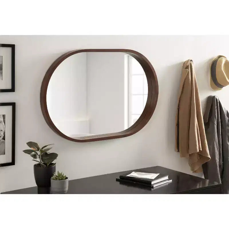 Specchio da Parete con Cornice Ovale in Legno 24x36 Noce Marrone