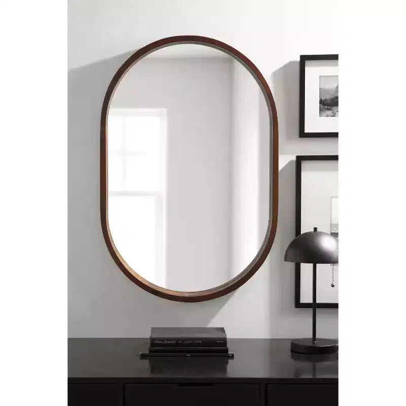 Specchio da Parete con Cornice Ovale in Legno 24x36 Noce Marrone