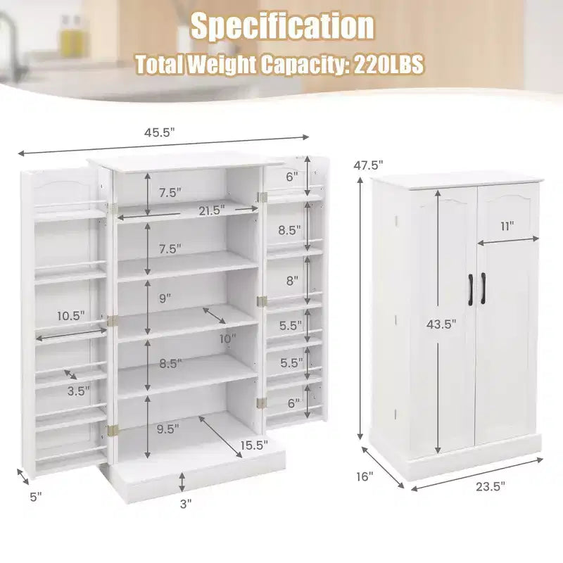 Dispensa da cucina da 120 cm con ante, ripiani regolabili e dispositivi anti-ribaltamento