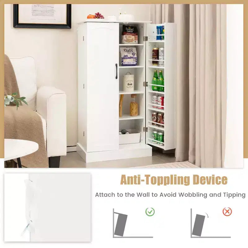 Dispensa da cucina da 120 cm con ante, ripiani regolabili e dispositivi anti-ribaltamento