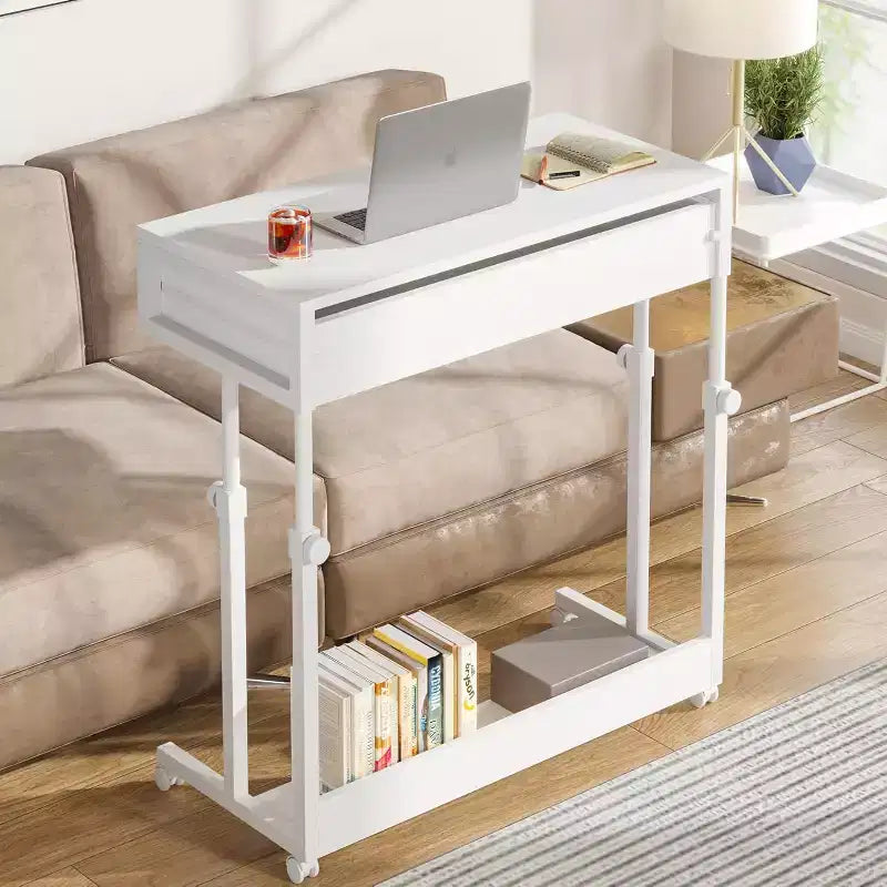 Scrivania portatile con cassetti e ruote, carrello laptop regolabile in altezza per l'home office