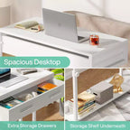Scrivania portatile con cassetti e ruote, carrello laptop regolabile in altezza per l'home office