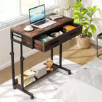Scrivania portatile con cassetti e ruote, carrello laptop regolabile in altezza per l'home office