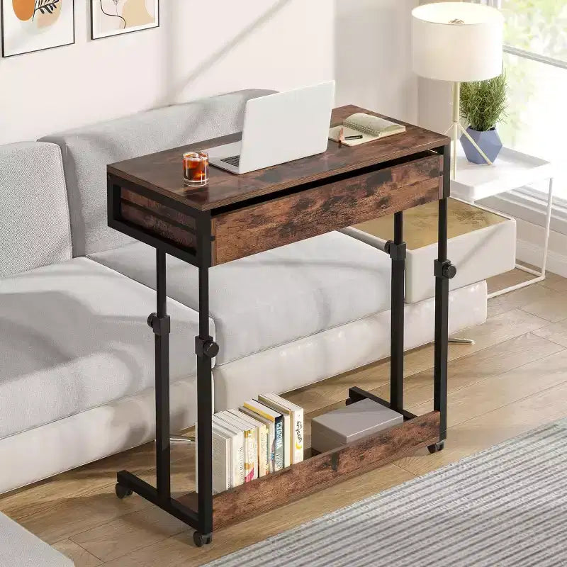 Scrivania portatile con cassetti e ruote, carrello laptop regolabile in altezza per l'home office