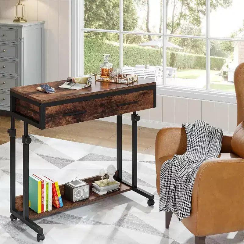 Scrivania portatile con cassetti e ruote, carrello laptop regolabile in altezza per l'home office