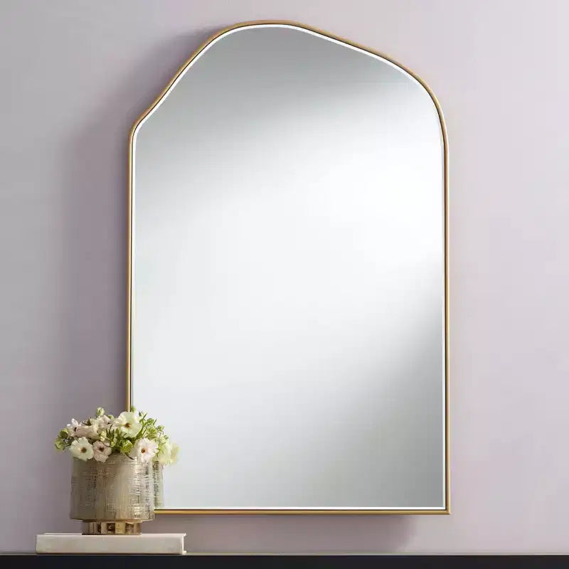 Specchio da parete ad arco con cornice dorata e vetro smussato, 26 x 40 pollici