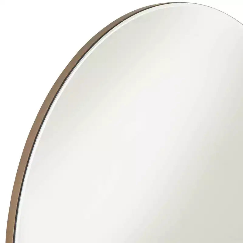 Specchio rotondo da parete con fascia in metallo dorato e cornice in legno, larghezza 80 cm
