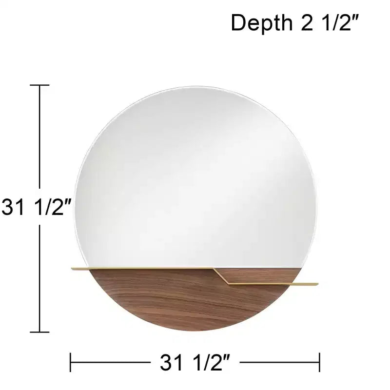 Specchio rotondo da parete con fascia in metallo dorato e cornice in legno, larghezza 80 cm