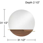 Specchio rotondo da parete con fascia in metallo dorato e cornice in legno, larghezza 80 cm