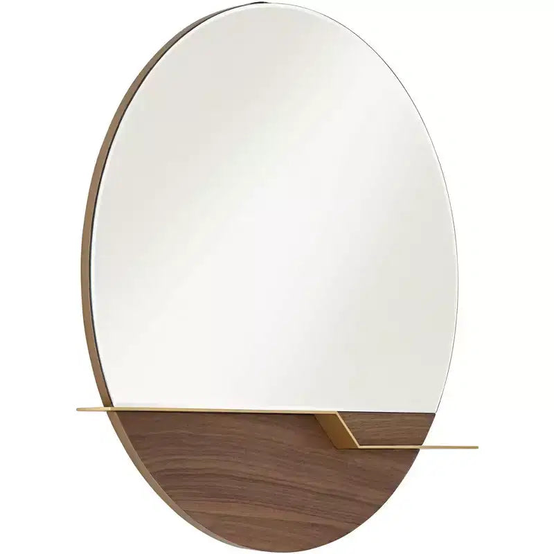 Specchio rotondo da parete con fascia in metallo dorato e cornice in legno, larghezza 80 cm