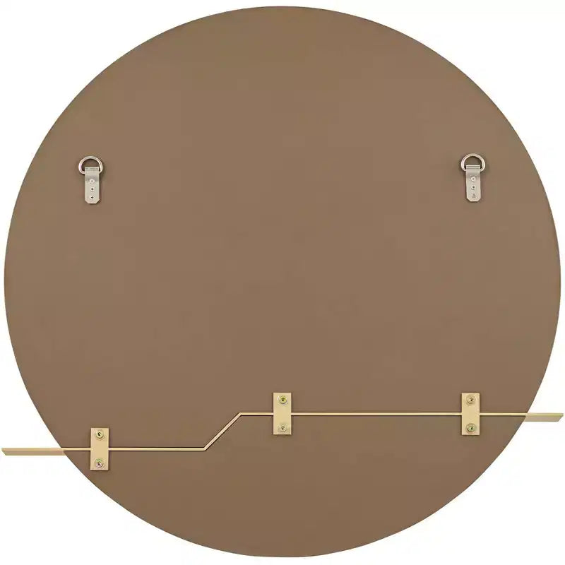 Specchio rotondo da parete con fascia in metallo dorato e cornice in legno, larghezza 80 cm
