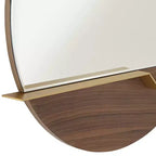 Specchio rotondo da parete con fascia in metallo dorato e cornice in legno, larghezza 80 cm