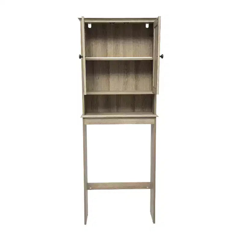 Mobiletto da bagno sopra il WC in stile rustico con ante a chiusura magnetica, ripiano regolabile e ripiano inferiore aperto