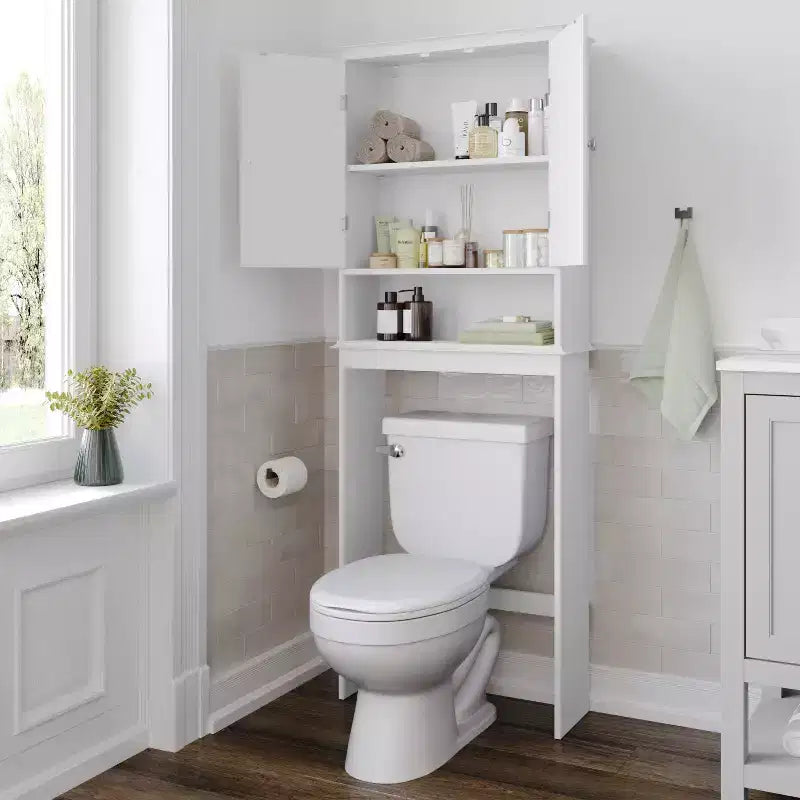 Mobiletto da bagno sopra il WC in stile rustico con ante a chiusura magnetica, ripiano regolabile e ripiano inferiore aperto
