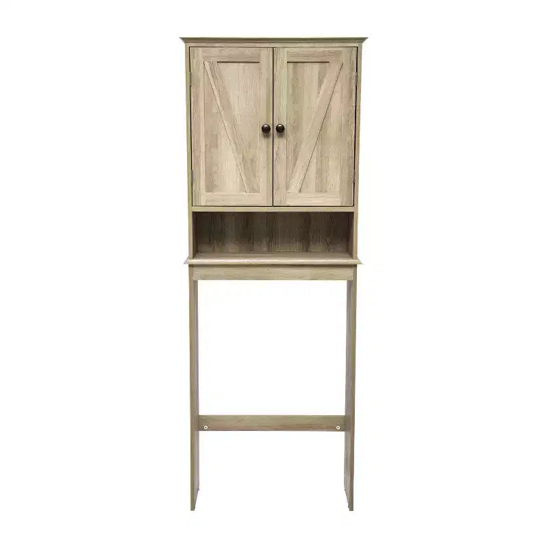Mobiletto da bagno sopra il WC in stile rustico con ante a chiusura magnetica, ripiano regolabile e ripiano inferiore aperto