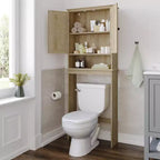 Mobiletto da bagno sopra il WC in stile rustico con ante a chiusura magnetica, ripiano regolabile e ripiano inferiore aperto