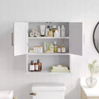 Pensile per medicinali da bagno a parete con ante a chiusura magnetica, ripiano regolabile e ripiano inferiore aperto