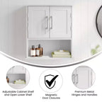 Pensile per medicinali da bagno a parete con ante a chiusura magnetica, ripiano regolabile e ripiano inferiore aperto