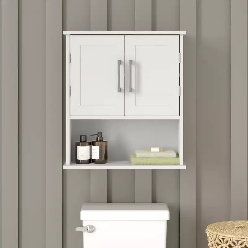 Pensile da bagno con ripiano regolabile, ante con chiusura magnetica e ripiano a giorno