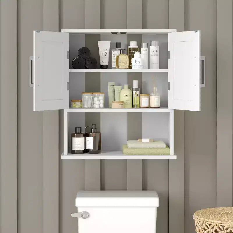 Pensile da bagno con ripiano regolabile, ante con chiusura magnetica e ripiano a giorno